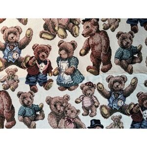 Fabric -VTG Heavy Upholstery Jacquard Tapestry Teddy Bear Collage 64" L x 54" W